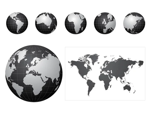 Weltkarte Set Mit Vektorillustration Der Weltkarte — Stockvektor