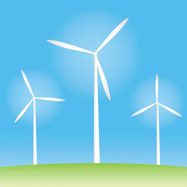 Turbiny Wiatrowe Tle Błękitnego Nieba — Wektor stockowy