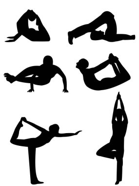Yoga yapan bir grup insanın vektör çizimi