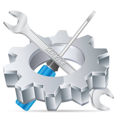 Beyaz arkaplanda izole edilmiş anahtarı olan 3 boyutlu hazırlama dişlisi.