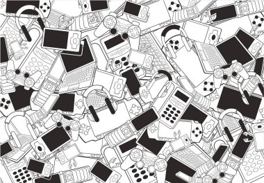 Siyah ve beyaz elektronik cihazların vektörsüz deseni