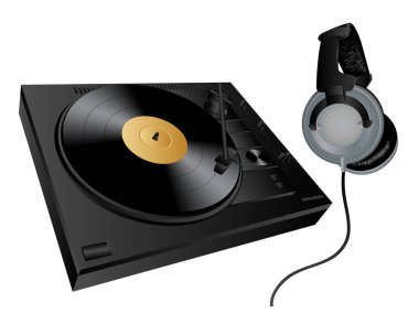 Kulaklıklı turntable, vektör illüstrasyonu