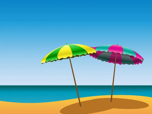 两个雨伞和一个海滩 — 图库矢量图片