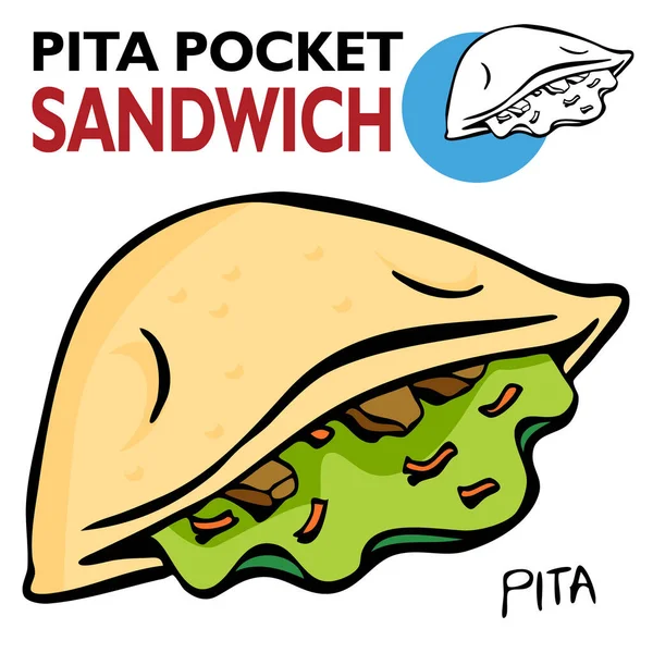 Sandwich Mit Fleisch Handgezeichnete Cartoon Illustration — Stockvektor