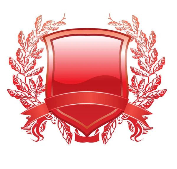 Ruban Rouge Avec Bouclier Sur Fond Blanc — Image vectorielle