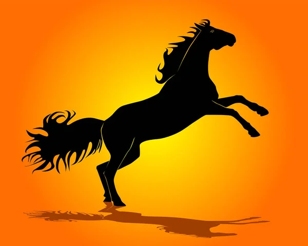 Pferdesilhouette Auf Orangefarbenem Hintergrund — Stockvektor