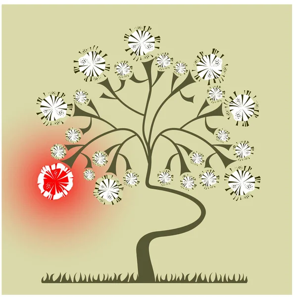 Árbol Con Flores Ilustración Vectorial Diseño Simple — Vector de stock