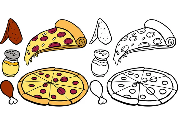 Zestaw Pizzą Białym Tle Ilustracja Wektor — Wektor stockowy