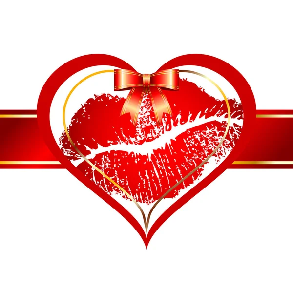 Lips Red Heart Ribbon White Background — Stock Vector