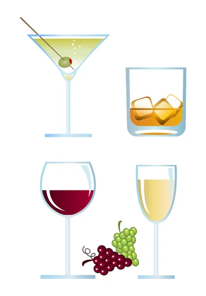 Uppsättning Alkohol Drycker Vektor Illustration — Stock vektor