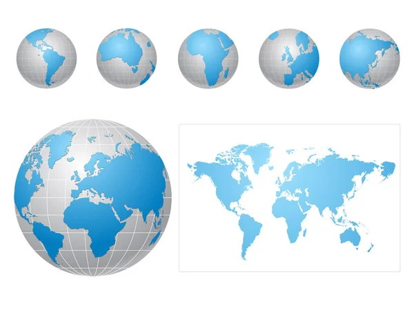 Zestaw Globu Ilustracji Mapy Świata — Wektor stockowy