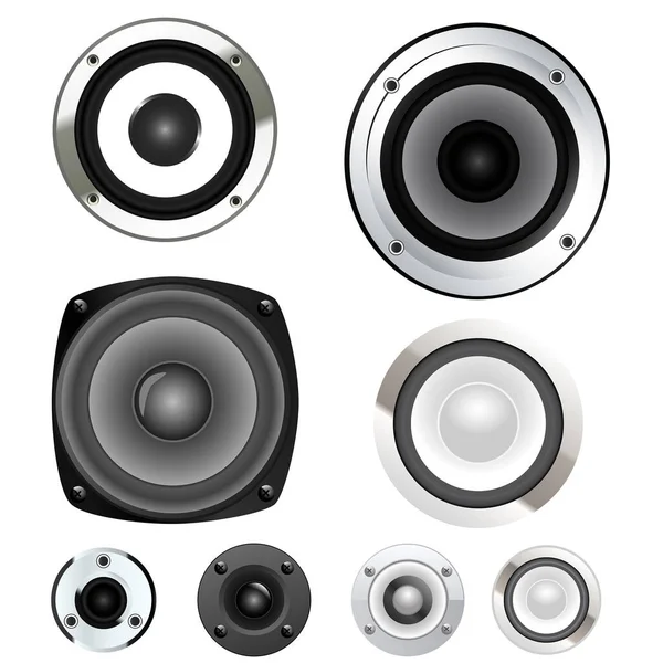 Vector Conjunto Altavoces Audio Blanco Negro — Vector de stock