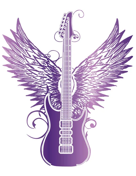 Vector Illustration Angel Wings Guitar — Stock Vector