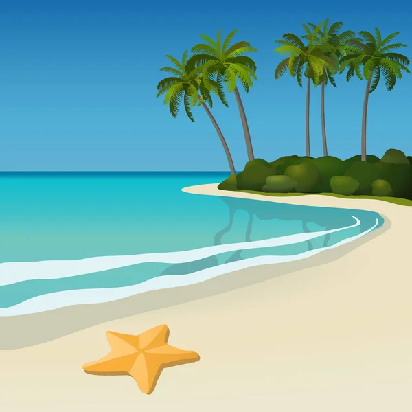 Illustrazione Dell Isola Con Palme Spiaggia — Vettoriale Stock