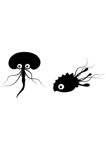 Illustration Vectorielle Deux Méduses Noires Dessin Animé — Image vectorielle