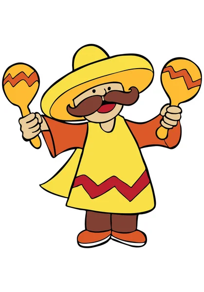 Man Mexicaanse Sombrero Met Snor Hoed — Stockvector