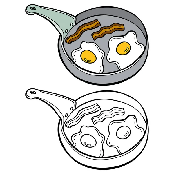 Telur Goreng Dan Ilustrasi Pan Vektor - Stok Vektor