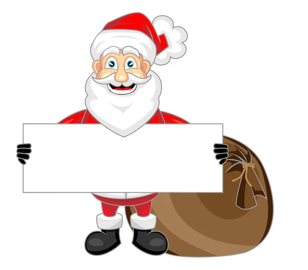 Santa Claus Personaje Dibujos Animados Sosteniendo Signo Blanco — Vector de stock