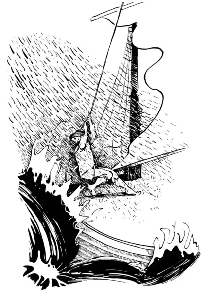 Segelbåt Och Vågor Kraftig Storm — Stock vektor