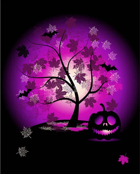 Fond Halloween Avec Citrouille Arbre Aux Feuilles — Image vectorielle