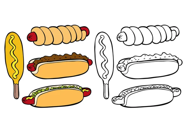 Set Different Kinds Hot Dogs — Stock Vector