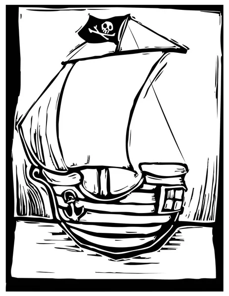 Pirate Ship Sketch Vector Illustration — Stock Vector