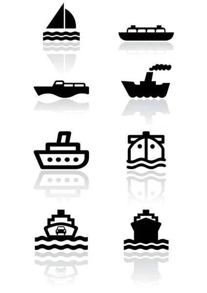 Barca Icone Set Vettoriale Illustrazione — Vettoriale Stock