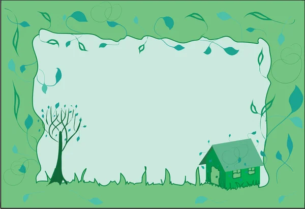 Πράσινο Φόντο Δέντρα Και Σπίτι — Διανυσματικό Αρχείο
