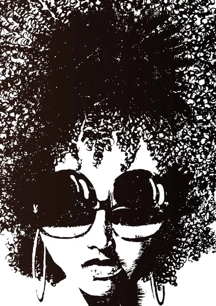 Güneş Gözlüklü Afro Kız Vektör Çizimi — Stok Vektör