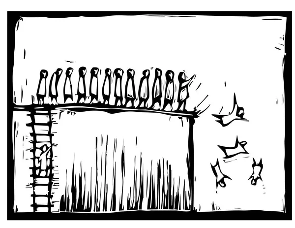 丘から飛び降りる人の手描きベクターのスケッチ — ストックベクタ