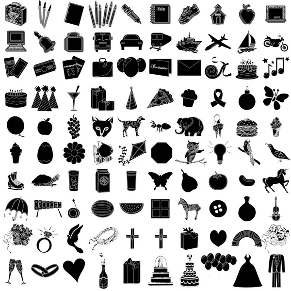 Conjunto Iconos Universales Ilustración Vectorial Blanco Negro — Archivo Imágenes Vectoriales