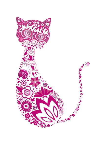 Abstract Cat Floral Vector Design Elements Boho Style — Stock Vector