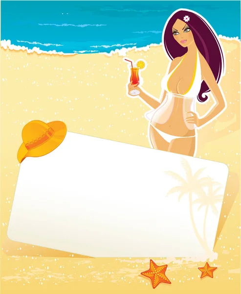 Illustration Woman Beach — Stock Vector