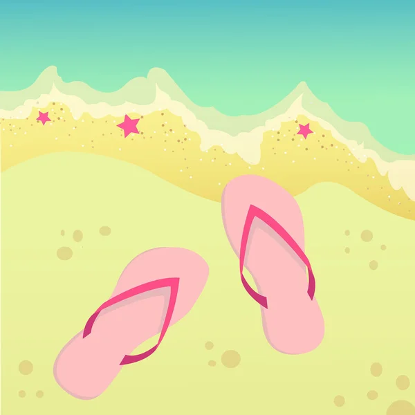 Sfondo Estivo Con Pantofole Sulla Sabbia — Vettoriale Stock