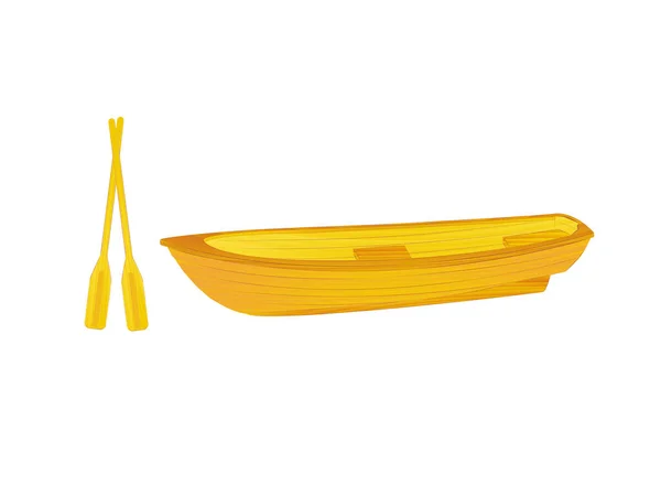 有桨的黄皮划艇 平面卡通矢量插图 — 图库矢量图片