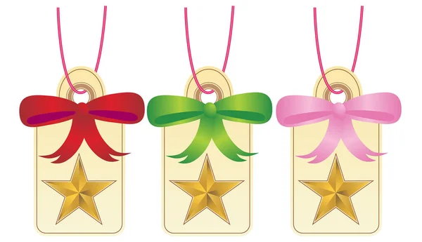 Set Christmas Tree Tags Ribbon Golden Christmas Decoration Vector Illustration — Stock Vector