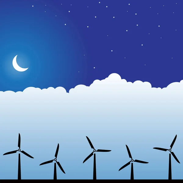 风力涡轮机和月球 — 图库矢量图片