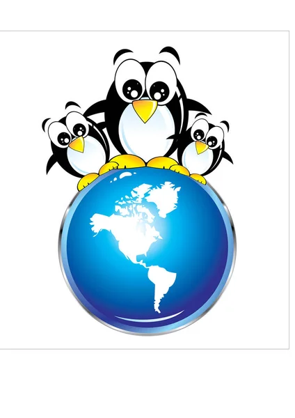 Tučňák Logo Zeměkoulí — Stockový vektor