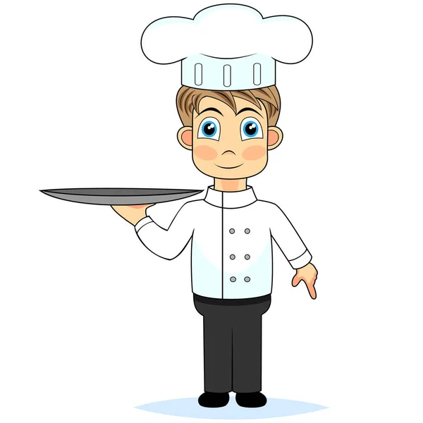 卡通片厨师端着盘子 端着菜 — 图库矢量图片