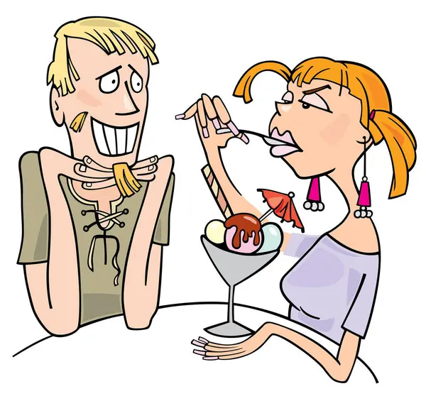 Καρτούν Άνθρωπος Και Κορίτσι Τρώει Παγωτό — Διανυσματικό Αρχείο