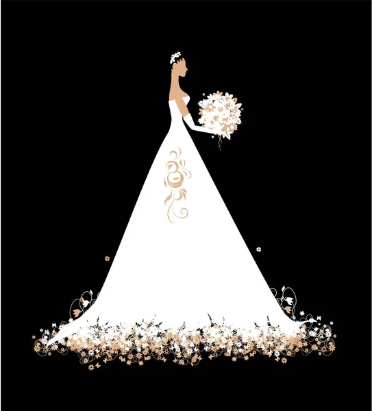 Vektorbraut Brautkleid Mit Blumen Hochzeitskarte — Stockvektor