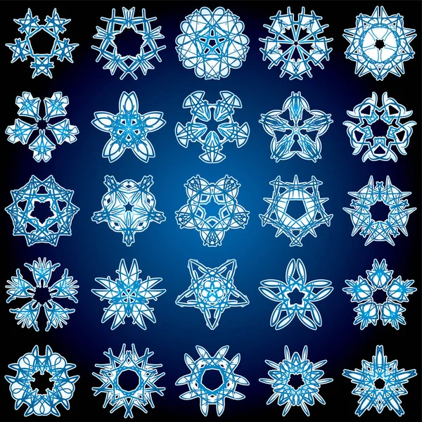 Ensemble Flocons Neige Bleu Blanc — Image vectorielle