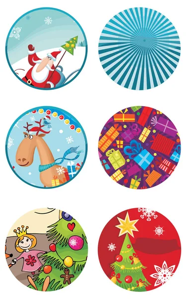 一套圣诞标签和贴有圣诞帽的贴纸 — 图库矢量图片