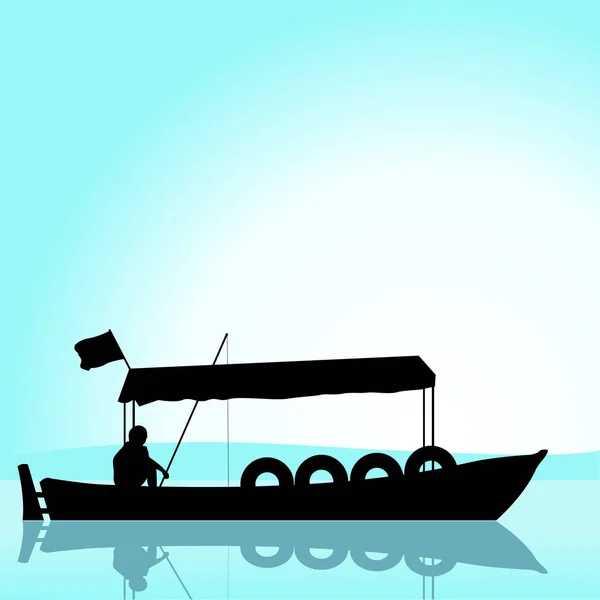 Silhouette Eines Fischers Auf Dem See — Stockvektor