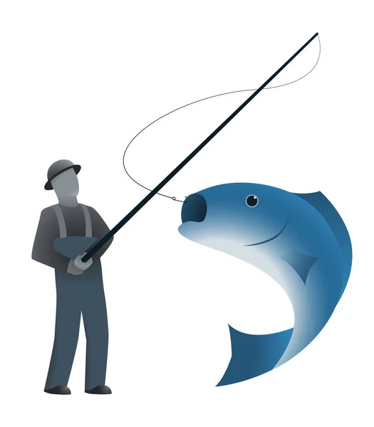 Pescador Pescado Sobre Fondo Blanco — Vector de stock