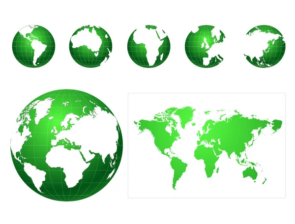 Världskartrikonen Glob Med Grön Karta Världskartrikonen Vektorikon — Stock vektor