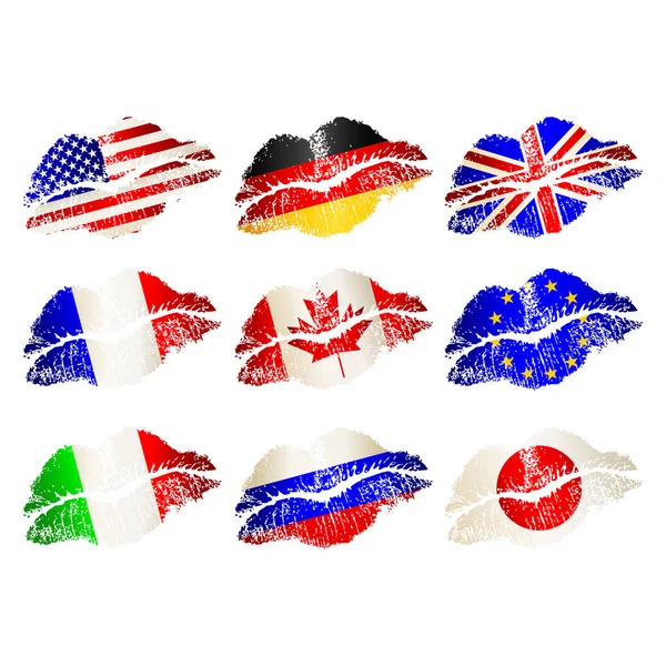 Bandeiras Mundo Estilo Lábios —  Vetores de Stock