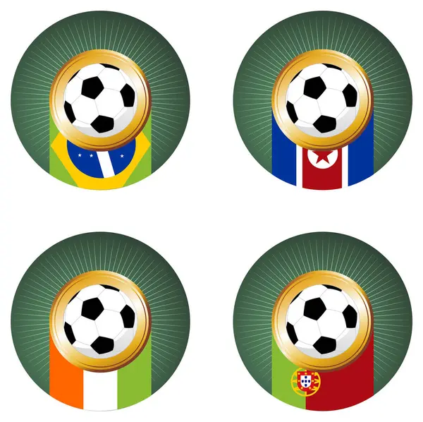 Drapeaux Football Avec Icônes Brésiliennes — Image vectorielle