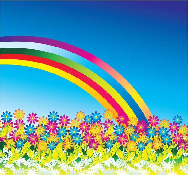 Regenbogen Und Blumen Hintergrund — Stockvektor