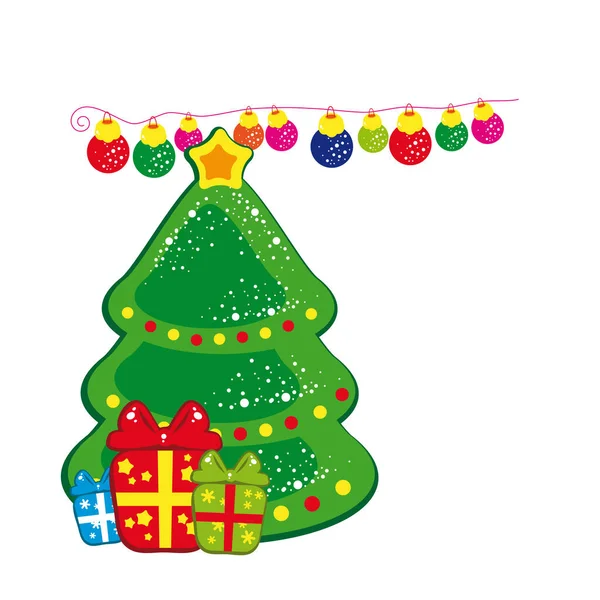 Χριστουγεννιάτικο Δέντρο Πολύχρωμες Μπάλες — Διανυσματικό Αρχείο